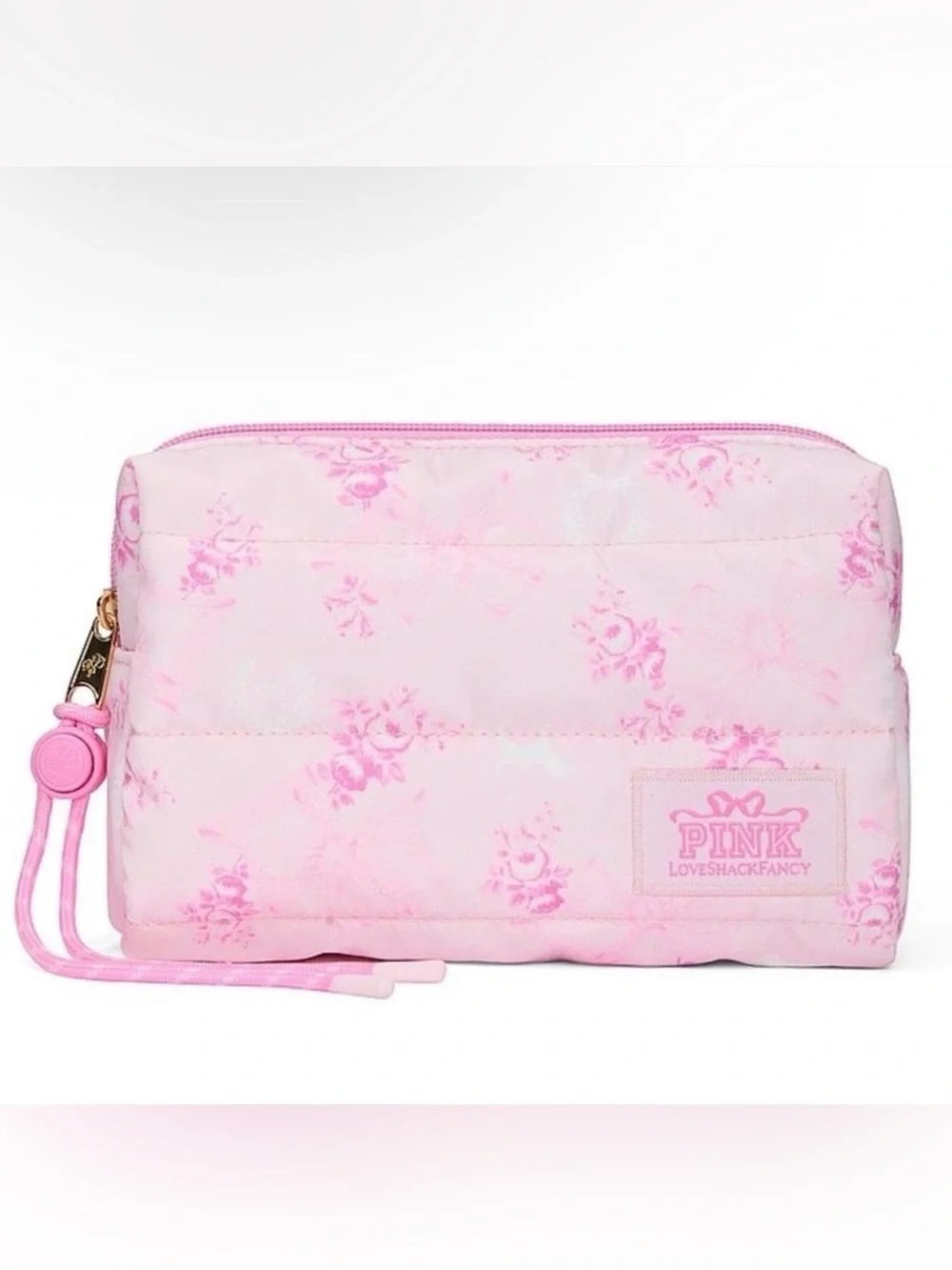 NWT PINK x LoveShackFancy Beaux Icons Quilted Makeup Bag Cosmetic Case